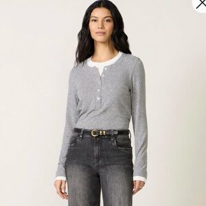 Evereve Twofer Heather Gray Long-Sleeve Henley Top